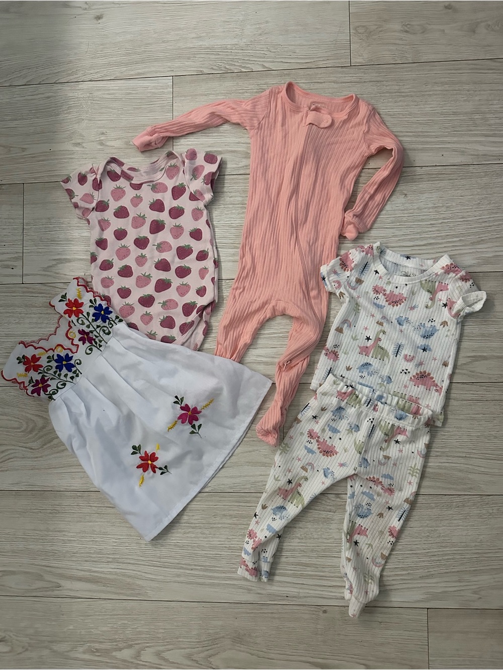 Baby Girls Pink Ribbed Footed Romper & Strawberry Bodysuit Set